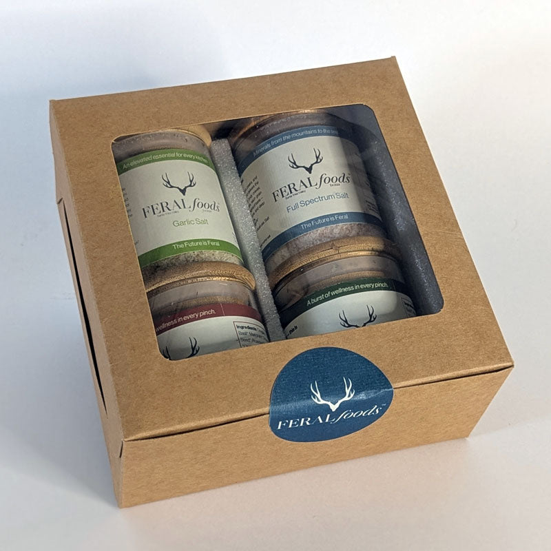 feral foods gift box garlic salt feral herb blend fennel and flame full spectrum salt
